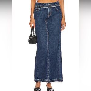 NWT Revolve GRLFRND Denim Cameron Low Rise Column Maxi Skirt Back Slit 24